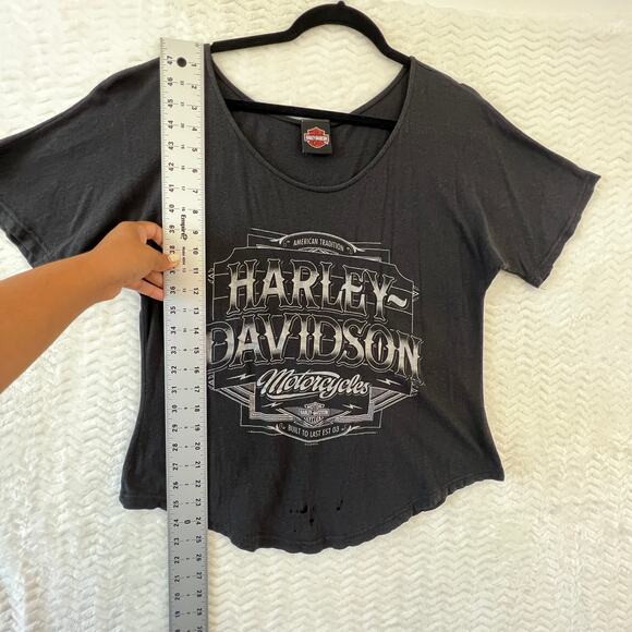 Vintage Harley Davidson Black Thrash Distressed Grunge Graphic Shirt Women Large - Picture 8 of 9